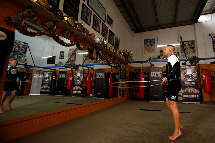 GOLD COAST, AUSTRALIA - DECEMBER 13: Ross Pearson works out for the media during the UFC on FX open workouts on December 13, 2012 at Boonchu Gym in Gold Coast, Australia. (Photo by Josh Hedges/Zuffa LLC/Zuffa LLC via Getty Images)
