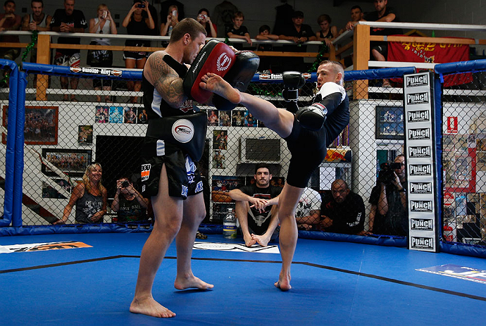 GOLD COAST, AUSTRALIA - DECEMBER 13: Ross Pearson works out for the media during the UFC on FX open workouts on December 13, 2012 at Boonchu Gym in Gold Coast, Australia. (Photo by Josh Hedges/Zuffa LLC/Zuffa LLC via Getty Images)