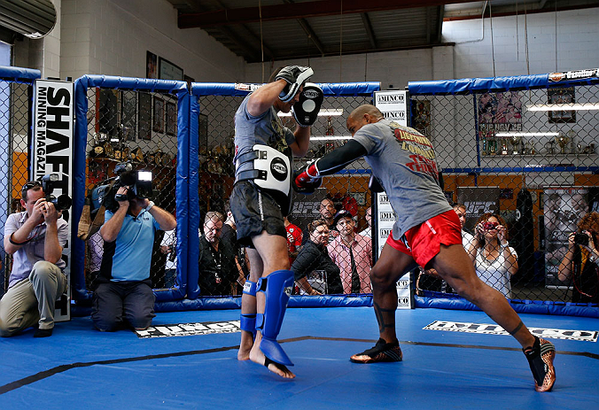GOLD COAST, AUSTRALIA - DECEMBER 13: Hector Lombard works out for the media during the UFC on FX open workouts on December 13, 2012 at Boonchu Gym in Gold Coast, Australia. (Photo by Josh Hedges/Zuffa LLC/Zuffa LLC via Getty Images)
