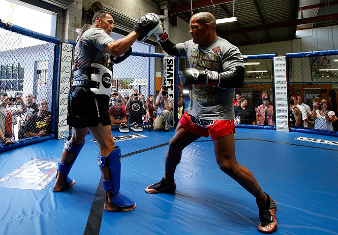 GOLD COAST, AUSTRALIA - DECEMBER 13: Hector Lombard works out for the media during the UFC on FX open workouts on December 13, 2012 at Boonchu Gym in Gold Coast, Australia. (Photo by Josh Hedges/Zuffa LLC/Zuffa LLC via Getty Images)