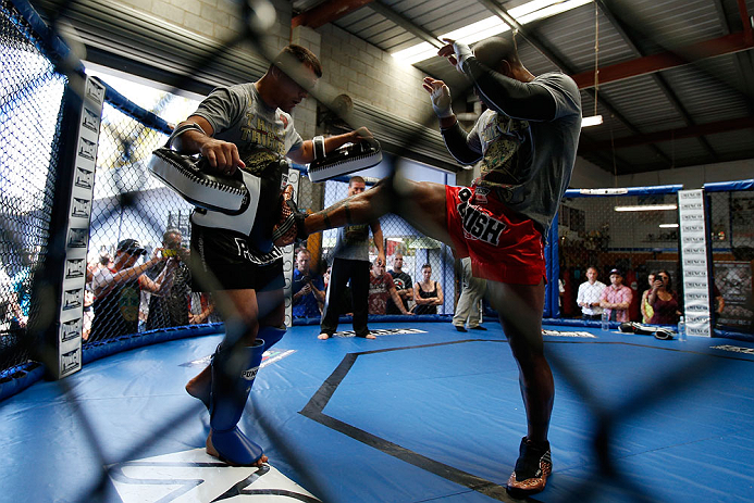 GOLD COAST, AUSTRALIA - DECEMBER 13: Hector Lombard works out for the media during the UFC on FX open workouts on December 13, 2012 at Boonchu Gym in Gold Coast, Australia. (Photo by Josh Hedges/Zuffa LLC/Zuffa LLC via Getty Images)