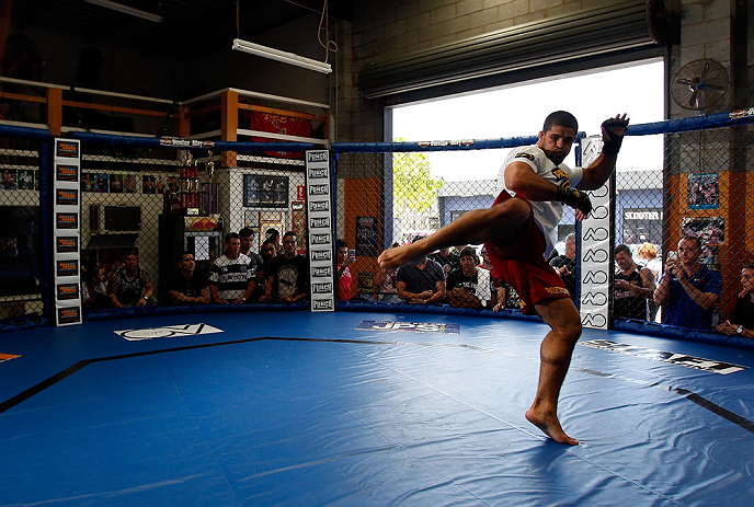 GOLD COAST, AUSTRALIA - DECEMBER 13:  Rousimar Palhares works out for the media during the UFC on FX open workouts on December 13, 2012 at Boonchu Gym in Gold Coast, Australia.  (Photo by Josh Hedges/Zuffa LLC/Zuffa LLC via Getty Images)