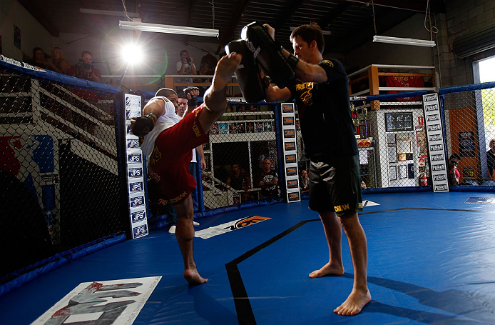 GOLD COAST, AUSTRALIA - DECEMBER 13: Rousimar Palhares works out for the media during the UFC on FX open workouts on December 13, 2012 at Boonchu Gym in Gold Coast, Australia. (Photo by Josh Hedges/Zuffa LLC/Zuffa LLC via Getty Images)