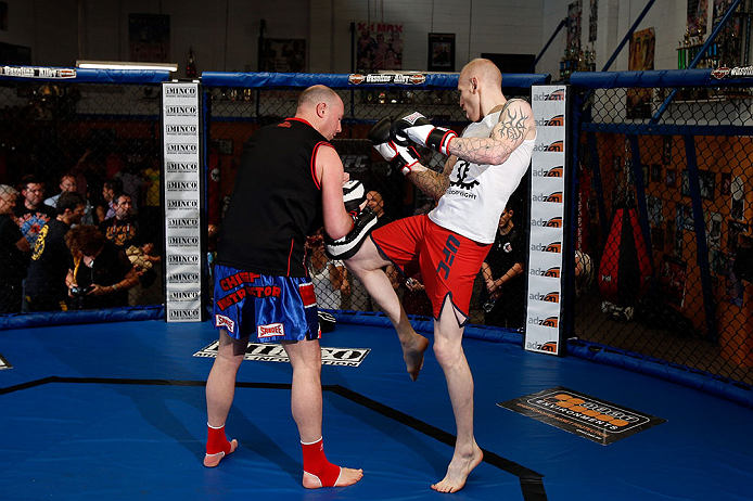 GOLD COAST, AUSTRALIA - DECEMBER 13: Colin Fletcher works out for the media during the UFC on FX open workouts on December 13, 2012 at Boonchu Gym in Gold Coast, Australia. (Photo by Josh Hedges/Zuffa LLC/Zuffa LLC via Getty Images)
