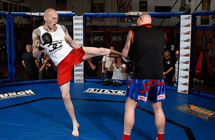 GOLD COAST, AUSTRALIA - DECEMBER 13: Colin Fletcher works out for the media during the UFC on FX open workouts on December 13, 2012 at Boonchu Gym in Gold Coast, Australia. (Photo by Josh Hedges/Zuffa LLC/Zuffa LLC via Getty Images)