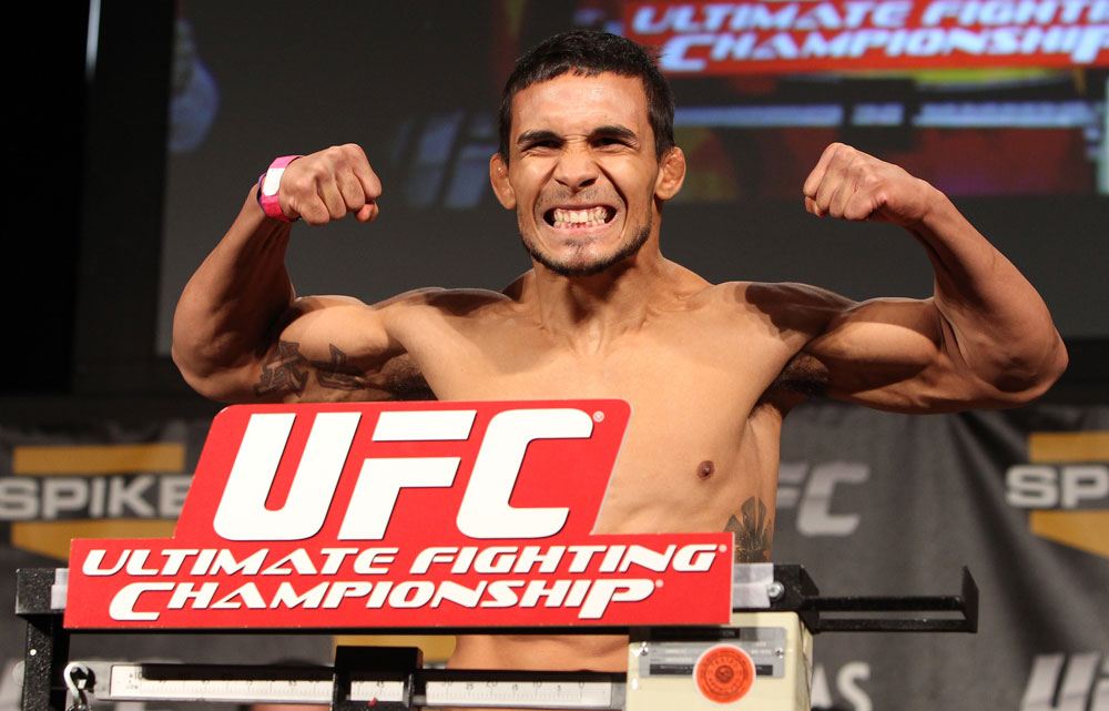 LAS VEGAS, NV - DECEMBER 02:  Dennis Bermudez weighs in at the official weigh-in for The Ultimate Fighter 14 Finale at The Palms Casino Resort on December 2, 2011 in Las Vegas, Nevada.  (Photo by Josh Hedges/Zuffa LLC/Zuffa LLC via Getty Images)