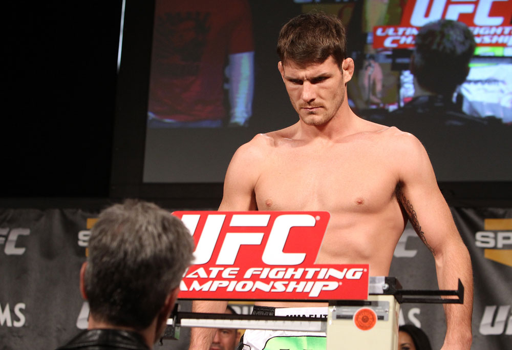 LAS VEGAS, NV - DECEMBER 02:  Michael Bisping weighs in at the official weigh-in for The Ultimate Fighter 14 Finale at The Palms Casino Resort on December 2, 2011 in Las Vegas, Nevada.  (Photo by Josh Hedges/Zuffa LLC/Zuffa LLC via Getty Images)