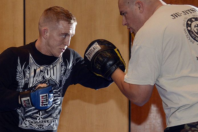 LAS VEGAS, NV - DECEMBER 13: UFC The Ultimate Fighter Finalist Colton Smith works out for the media during the Ultimate Fighter 16 Finale open workouts at The Joint at the Hard Rock Hotel and Casino on December 13, 2012 in Las Vegas, Nevada. (Photo by Jeff Bottari/Zuffa LLC/Zuffa LLC)