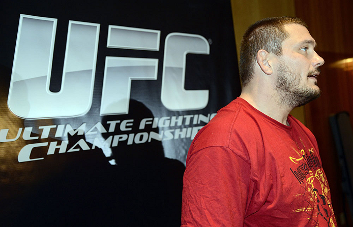 LAS VEGAS, NV - DECEMBER 13: UFC fighter Matt Mitrione speaks to the media during the Ultimate Fighter 16 Finale open workouts at The Joint at the Hard Rock Hotel and Casino on December 13, 2012 in Las Vegas, Nevada. (Photo by Jeff Bottari/Zuffa LLC/Zuffa LLC)