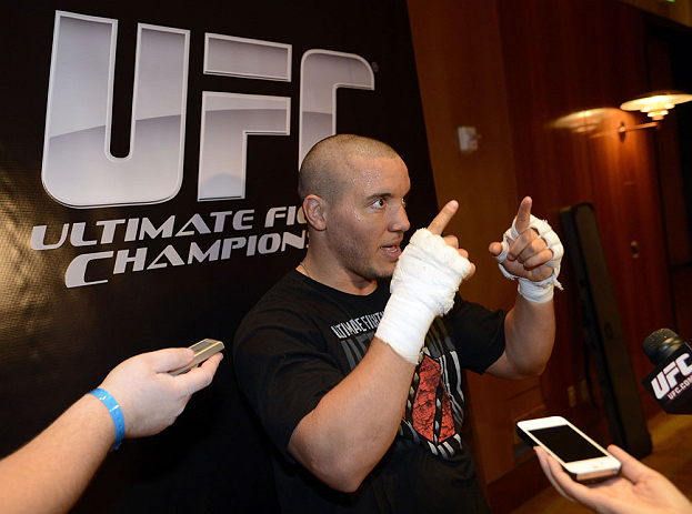 LAS VEGAS, NV - DECEMBER 13: UFC fighter Pat Barry speaks to the media during the Ultimate Fighter 16 Finale open workouts at The Joint at the Hard Rock Hotel and Casino on December 13, 2012 in Las Vegas, Nevada. (Photo by Jeff Bottari/Zuffa LLC/Zuffa LLC)