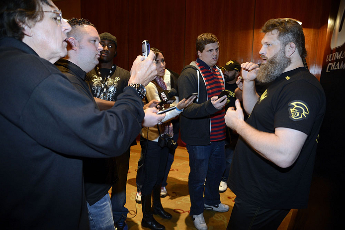LAS VEGAS, NV - DECEMBER 13: UFC fighter Roy 'Big Country" Nelson speaks to the media during the Ultimate Fighter 16 Finale open workouts at The Joint at the Hard Rock Hotel and Casino on December 13, 2012 in Las Vegas, Nevada. (Photo by Jeff Bottari/Zuffa LLC/Zuffa LLC)