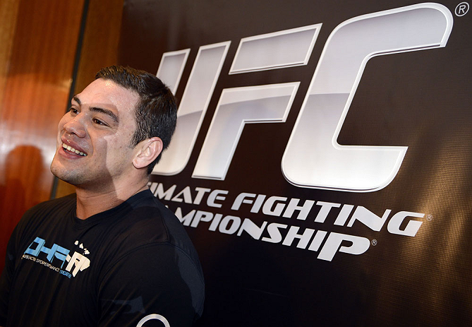 LAS VEGAS, NV - DECEMBER 13: UFC fighter Shane Del Rosario speaks to the media during the Ultimate Fighter 16 Finale open workouts at The Joint at the Hard Rock Hotel and Casino on December 13, 2012 in Las Vegas, Nevada. (Photo by Jeff Bottari/Zuffa LLC/Zuffa LLC)