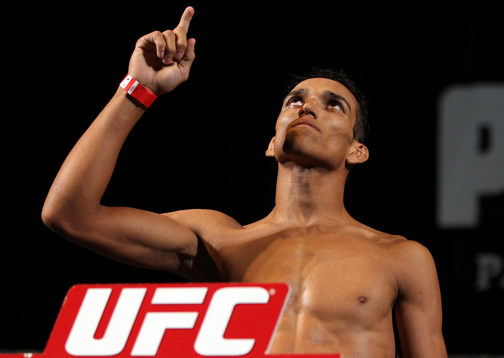 LAS VEGAS, NV - MAY 31:   Charles Oliveira makes weight during The Ultimate Fighter Live weigh in at the Palms Casino Resort on May 31, 2012 in Las Vegas, Nevada.  (Photo by Josh Hedges/Zuffa LLC/Zuffa LLC via Getty Images)  *** Local Caption *** Charles Oliveira