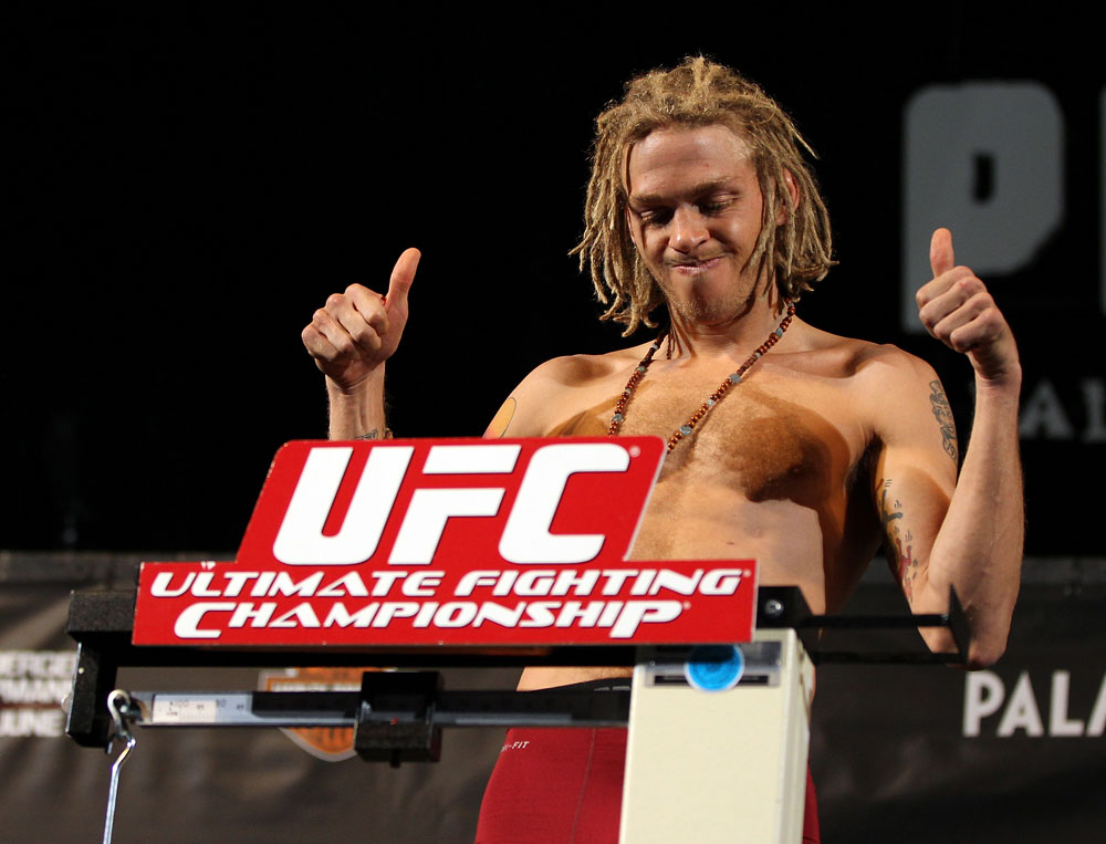 LAS VEGAS, NV - MAY 31:   Jonathan Brookins makes weight during The Ultimate Fighter Live weigh in at the Palms Casino Resort on May 31, 2012 in Las Vegas, Nevada.  (Photo by Josh Hedges/Zuffa LLC/Zuffa LLC via Getty Images)  *** Local Caption *** Jonathan Brookins