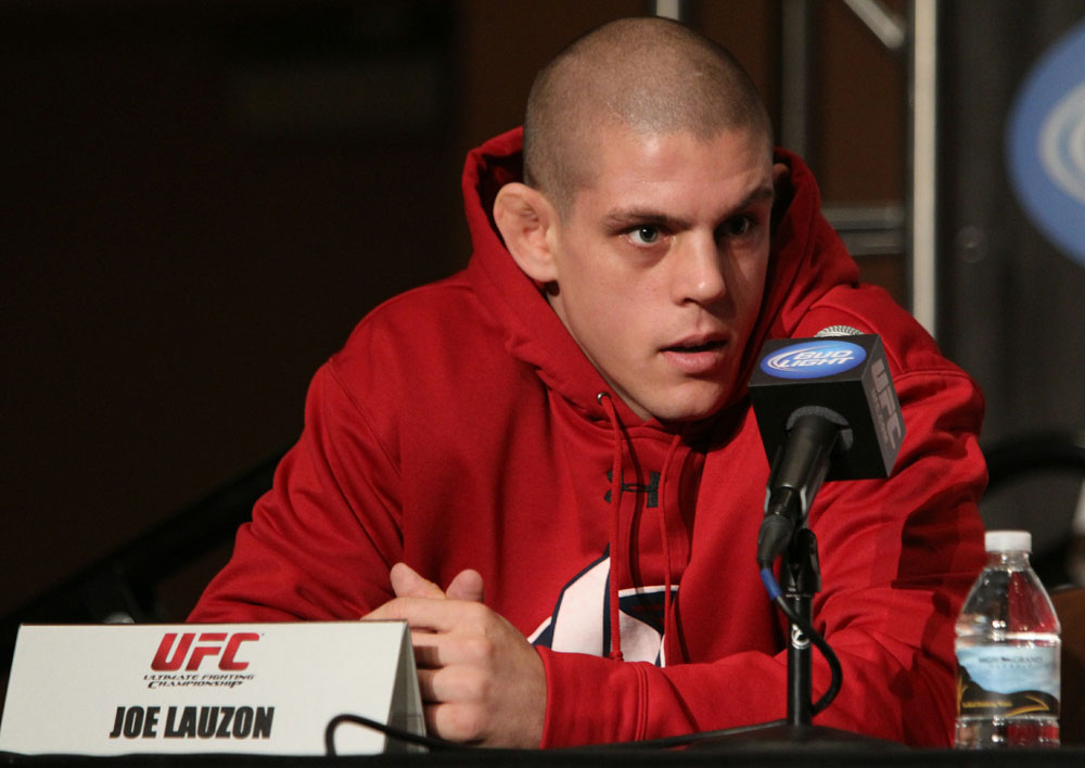 Joe Lauzon at the UFC 123 pre-fight press conference at the MGM Grand Hotel and Casino in Detroit, Michigan on November 17, 2010 (Photo by Josh Hedges/Zuffa LLC/Zuffa LLC via Getty Images)