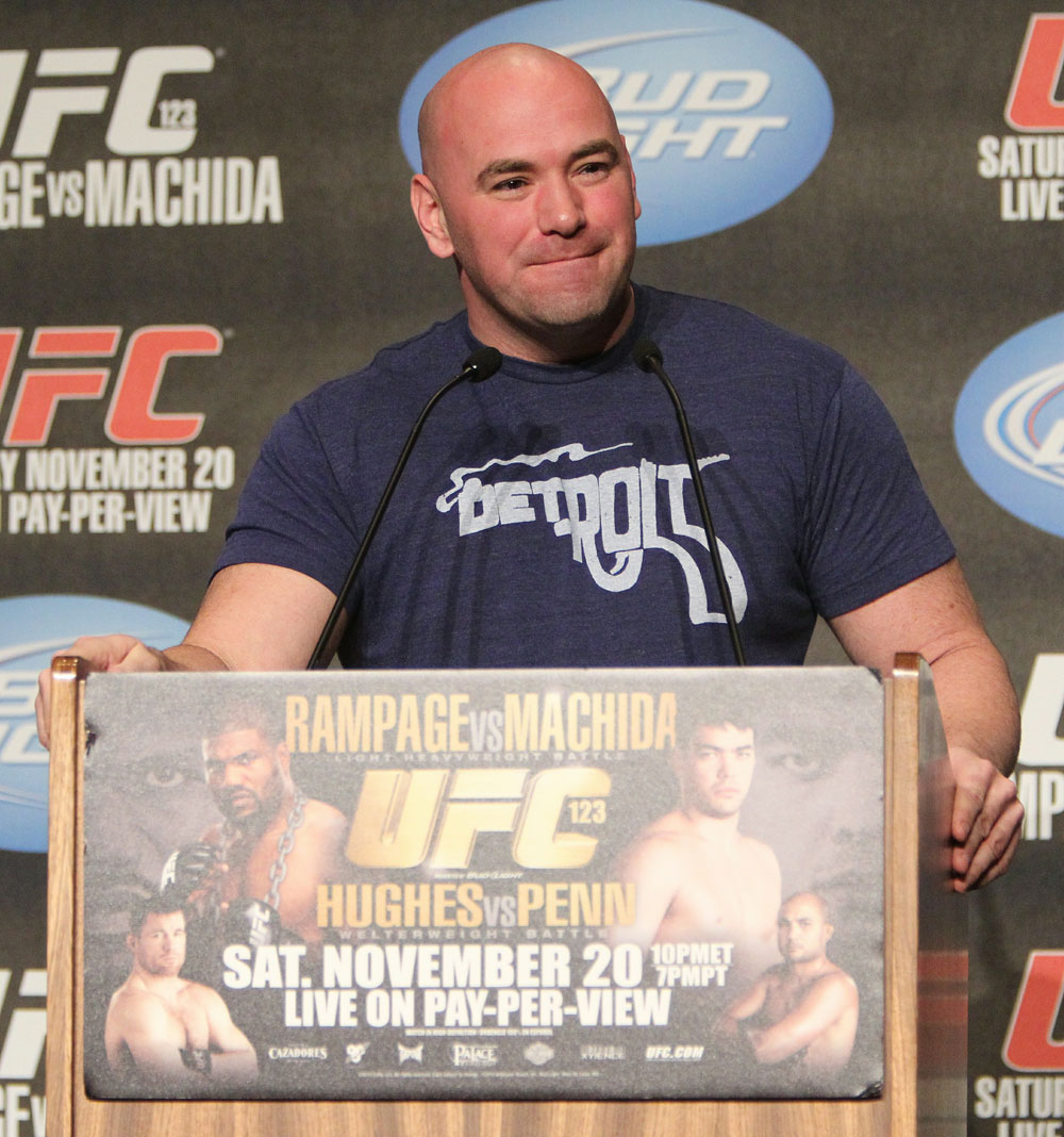 UFC President Dana White at the UFC 123 pre-fight press conference at the MGM Grand Hotel and Casino in Detroit, Michigan on November 17, 2010  (Photo by Josh Hedges/Zuffa LLC/Zuffa LLC via Getty Images)