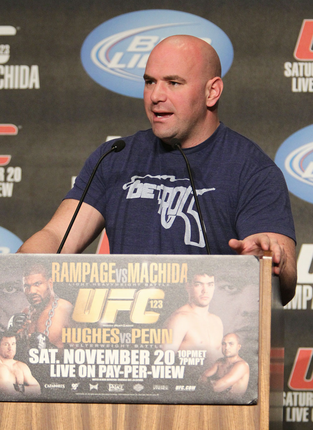 UFC President Dana White at the UFC 123 pre-fight press conference at the MGM Grand Hotel and Casino in Detroit, Michigan on November 17, 2010  (Photo by Josh Hedges/Zuffa LLC/Zuffa LLC via Getty Images)