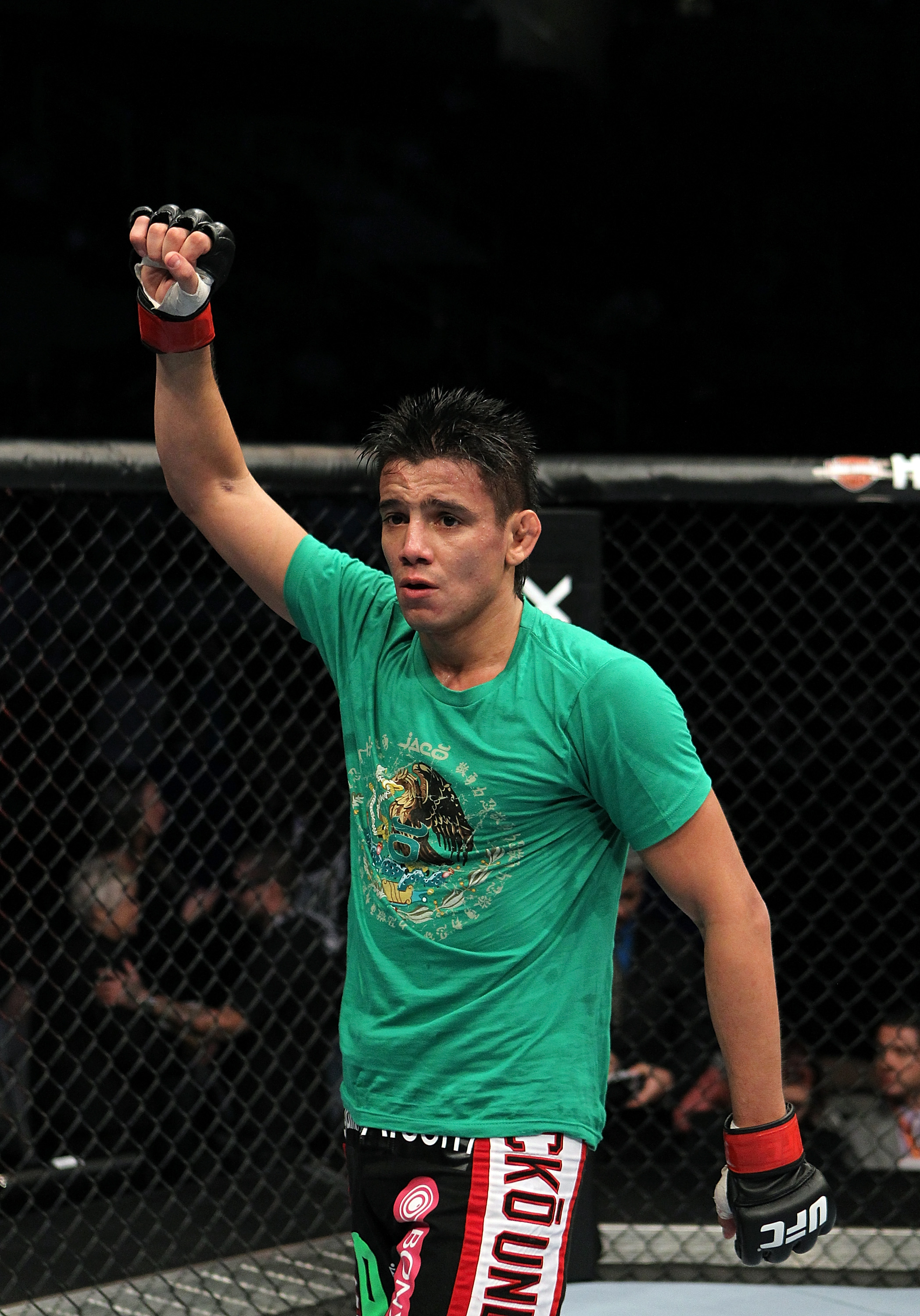 SAN JOSE, CA - NOVEMBER 19: Miguel Torres celebrates defeating Nick Pace in a UFC Bantamweight bout at the HP Pavillion in San Jose, California on November 19, 2011 in San Jose, California. (Photo by Josh Hedges/Zuffa LLC/Zuffa LLC via Getty Images)