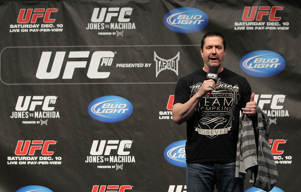 TORONTO, ON - DECEMBER 09:  UFC commentator Mike Goldberg interacts with fans during a Q&A session before the UFC 140 Official Weigh-in at the Air Canada Centre on December 9, 2011 in Toronto, Canada.  (Photo by Josh Hedges/Zuffa LLC/Zuffa LLC via Getty Images)
