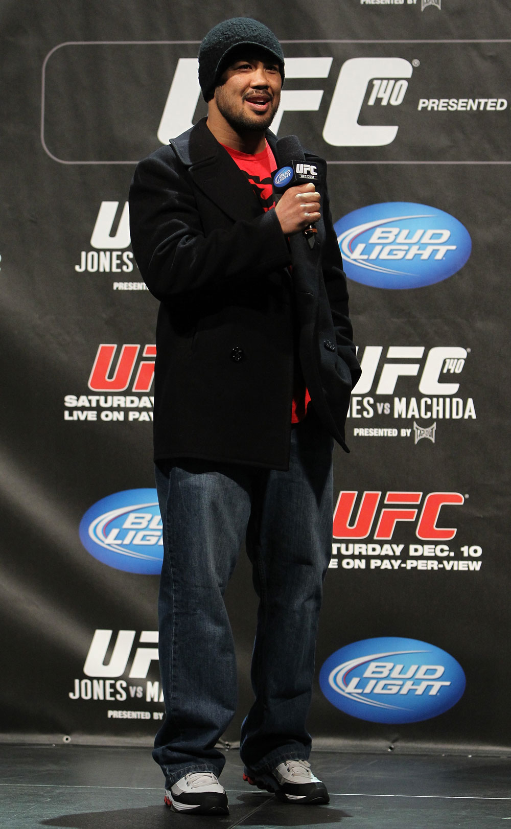 TORONTO, ON - DECEMBER 09:  UFC Middleweight contender Mark Munoz interacts with fans during a Q&A session before the UFC 140 Official Weigh-in at the Air Canada Centre on December 9, 2011 in Toronto, Canada.  (Photo by Josh Hedges/Zuffa LLC/Zuffa LLC via Getty Images)