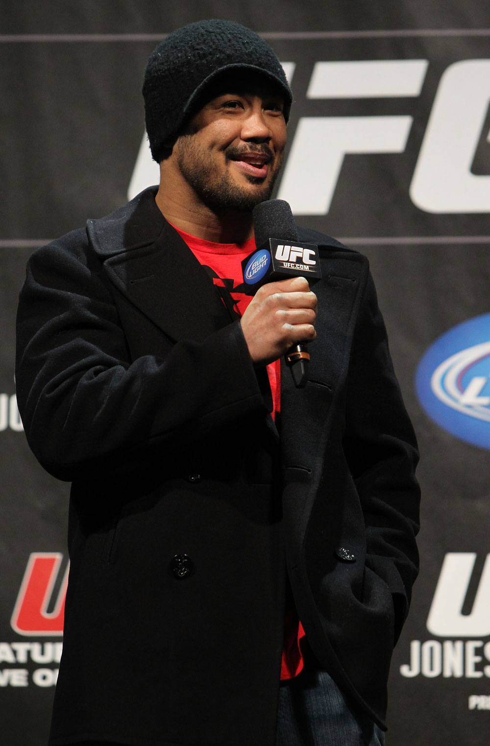 TORONTO, ON - DECEMBER 09:  UFC Middleweight contender Mark Munoz interacts with fans during a Q&A session before the UFC 140 Official Weigh-in at the Air Canada Centre on December 9, 2011 in Toronto, Canada.  (Photo by Josh Hedges/Zuffa LLC/Zuffa LLC via Getty Images)