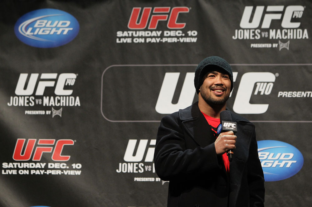 TORONTO, ON - DECEMBER 09:  UFC Middleweight contender Mark Munoz interacts with fans during a Q&A session before the UFC 140 Official Weigh-in at the Air Canada Centre on December 9, 2011 in Toronto, Canada.  (Photo by Josh Hedges/Zuffa LLC/Zuffa LLC via Getty Images)