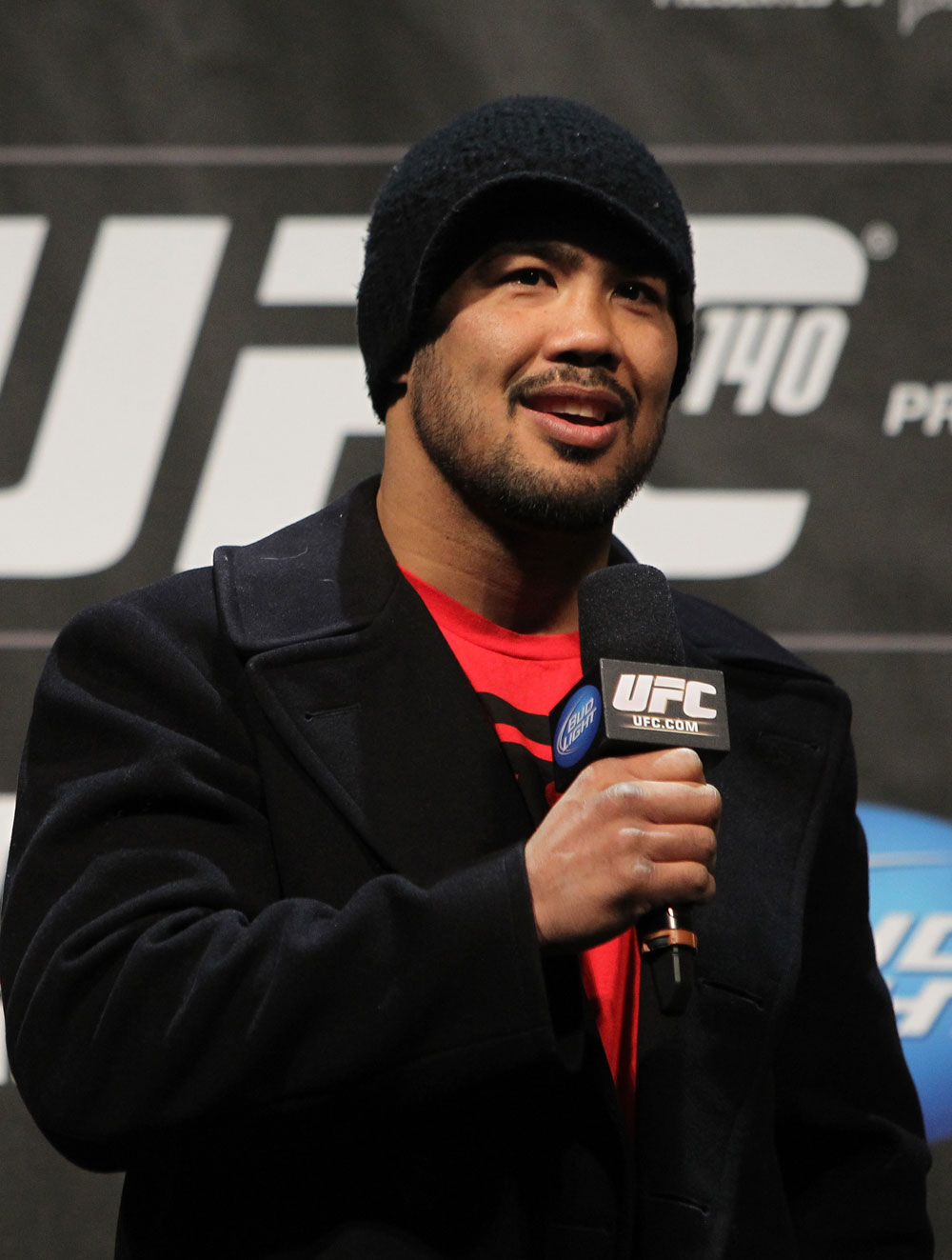 TORONTO, ON - DECEMBER 09:  UFC Middleweight contender Mark Munoz interacts with fans during a Q&A session before the UFC 140 Official Weigh-in at the Air Canada Centre on December 9, 2011 in Toronto, Canada.  (Photo by Josh Hedges/Zuffa LLC/Zuffa LLC via Getty Images)