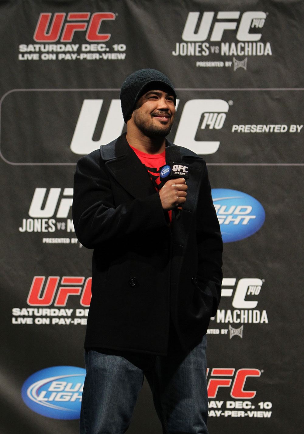 TORONTO, ON - DECEMBER 09:  UFC Middleweight contender Mark Munoz interacts with fans during a Q&A session before the UFC 140 Official Weigh-in at the Air Canada Centre on December 9, 2011 in Toronto, Canada.  (Photo by Josh Hedges/Zuffa LLC/Zuffa LLC via Getty Images)