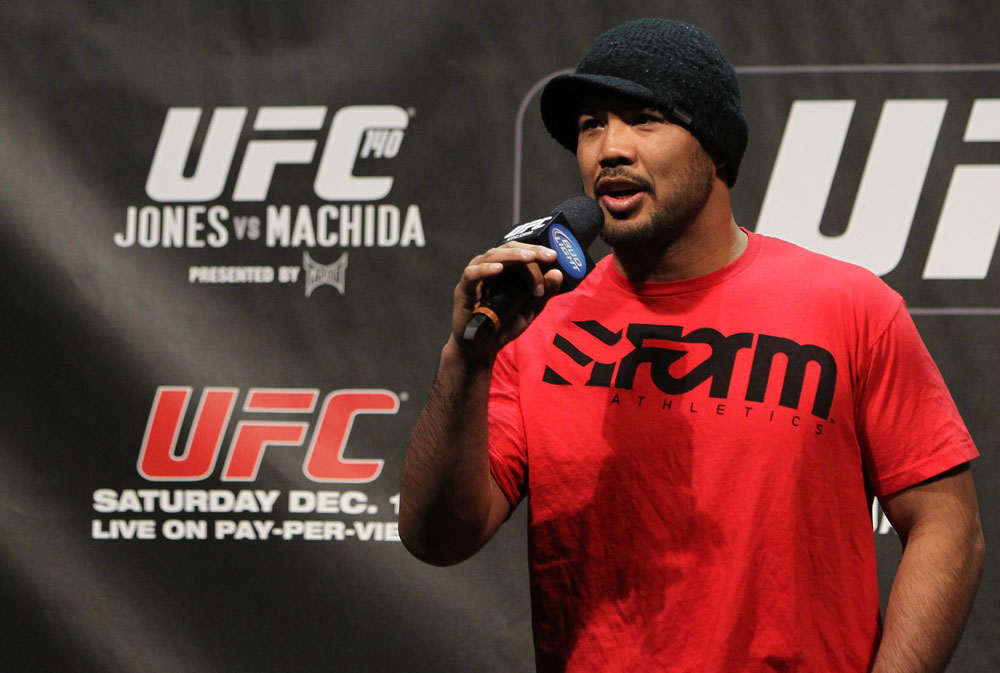TORONTO, ON - DECEMBER 09:  UFC Middleweight contender Mark Munoz interacts with fans during a Q&A session before the UFC 140 Official Weigh-in at the Air Canada Centre on December 9, 2011 in Toronto, Canada.  (Photo by Josh Hedges/Zuffa LLC/Zuffa LLC via Getty Images)