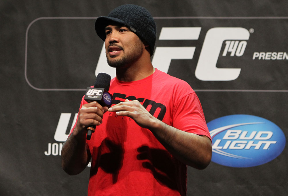 TORONTO, ON - DECEMBER 09:  UFC Middleweight contender Mark Munoz interacts with fans during a Q&A session before the UFC 140 Official Weigh-in at the Air Canada Centre on December 9, 2011 in Toronto, Canada.  (Photo by Josh Hedges/Zuffa LLC/Zuffa LLC via Getty Images)