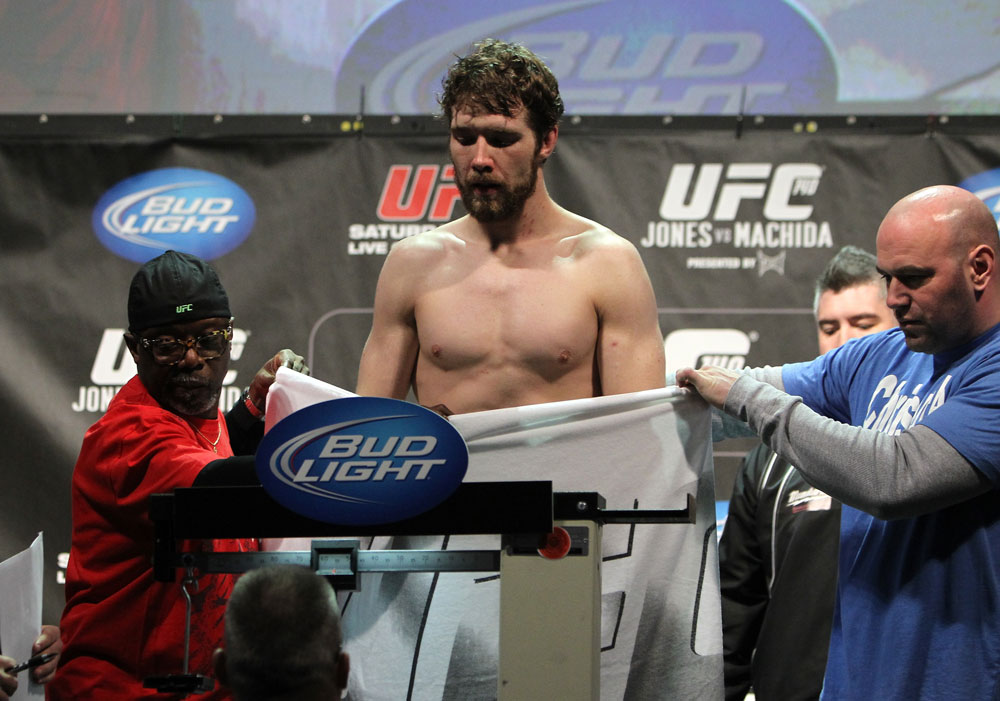 TORONTO, ON - DECEMBER 09:  Mitch Clarke weighs in during the UFC 140 Official Weigh-in at the Air Canada Centre on December 9, 2011 in Toronto, Canada.  (Photo by Josh Hedges/Zuffa LLC/Zuffa LLC via Getty Images)