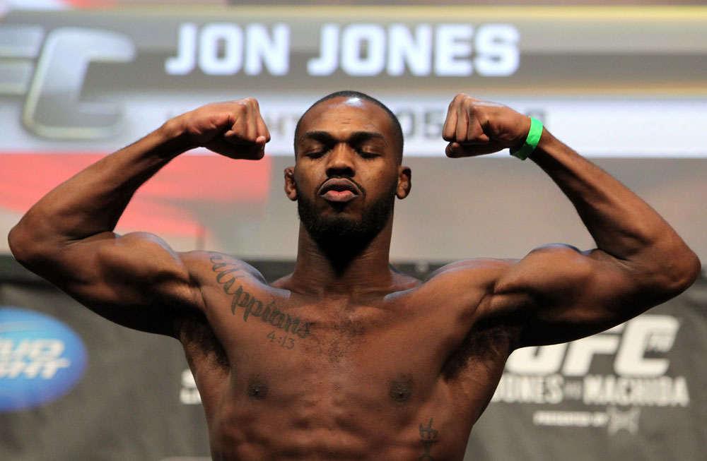 TORONTO, ON - DECEMBER 09:  UFC Light Heavyweight Champion Jon "Bones" Jones weighs in during the UFC 140 Official Weigh-in at the Air Canada Centre on December 9, 2011 in Toronto, Canada.  (Photo by Josh Hedges/Zuffa LLC/Zuffa LLC via Getty Images)