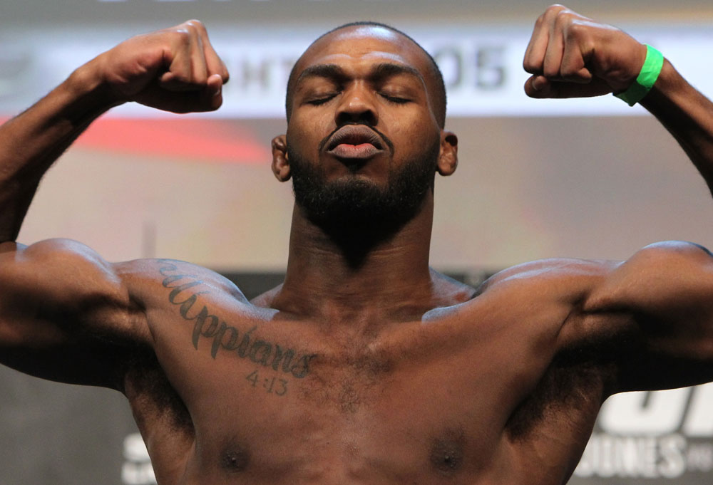 TORONTO, ON - DECEMBER 09:  UFC Light Heavyweight Champion Jon "Bones" Jones weighs in during the UFC 140 Official Weigh-in at the Air Canada Centre on December 9, 2011 in Toronto, Canada.  (Photo by Josh Hedges/Zuffa LLC/Zuffa LLC via Getty Images)