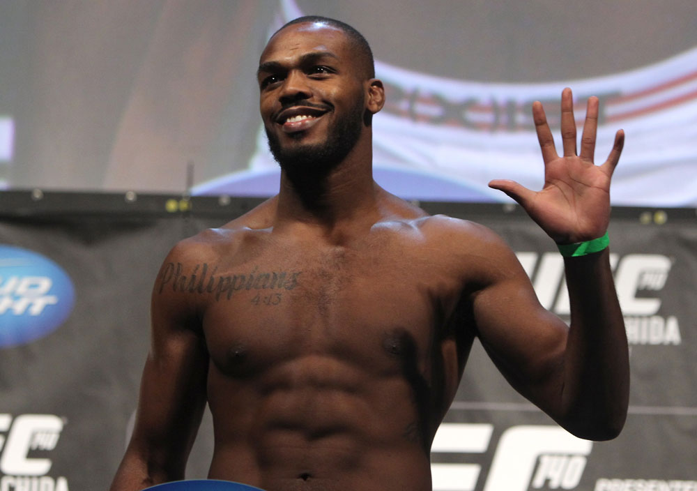 TORONTO, ON - DECEMBER 09:  UFC Light Heavyweight Champion Jon "Bones" Jones weighs in during the UFC 140 Official Weigh-in at the Air Canada Centre on December 9, 2011 in Toronto, Canada.  (Photo by Josh Hedges/Zuffa LLC/Zuffa LLC via Getty Images)