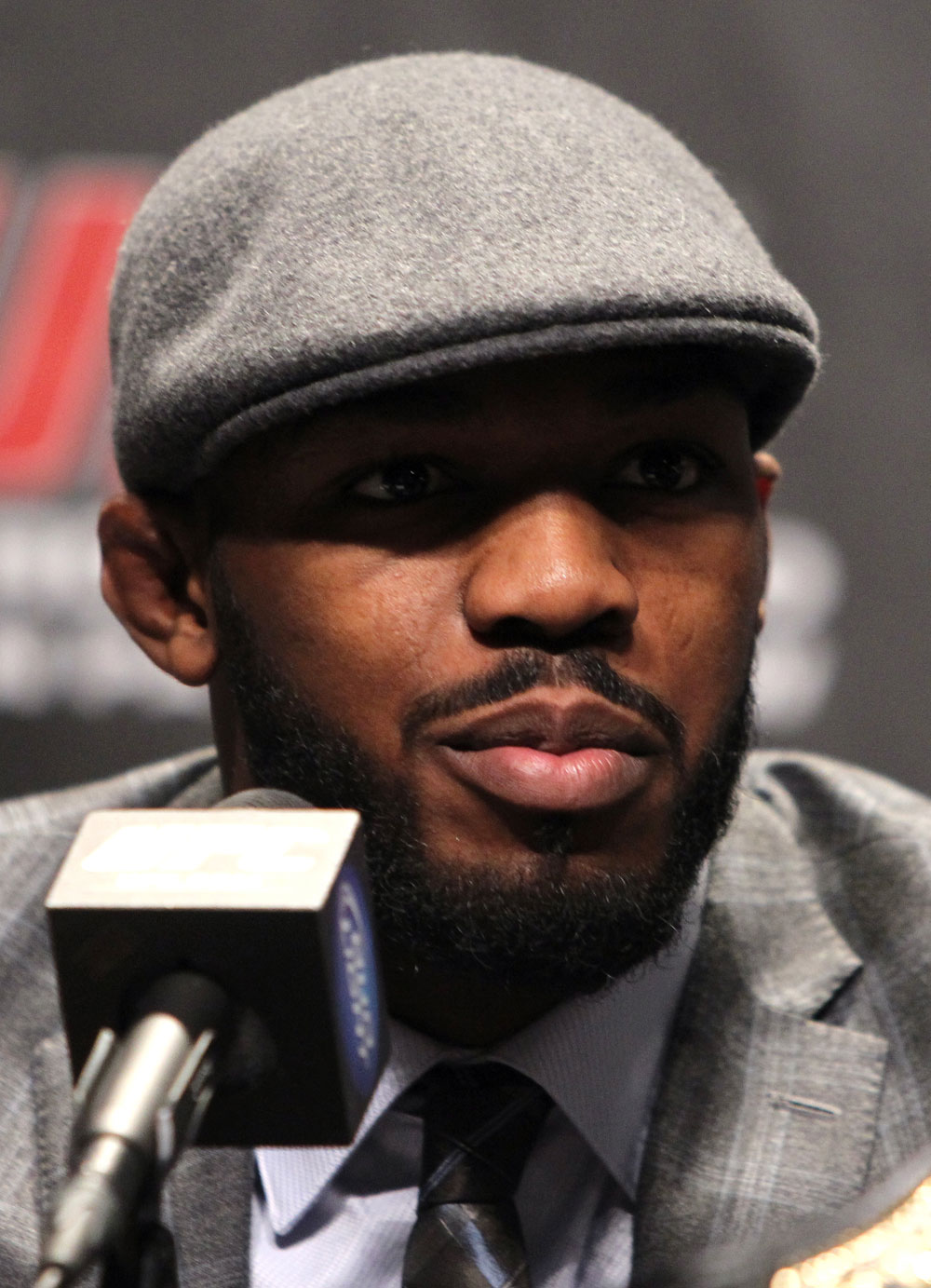 TORONTO, ON - DECEMBER 08: UFC Light Heavyweight Champion Jon "Bones" Jones attends the final UFC 140 pre-fight press conference at Bell Tiff Lightbox Cinema1 on December 8, 2011 in Toronto, Canada. (Photo by Josh Hedges/Zuffa LLC/Zuffa LLC via Getty Images)