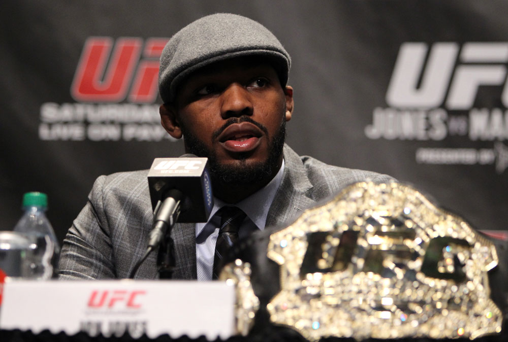 TORONTO, ON - DECEMBER 08: UFC Light Heavyweight Champion Jon "Bones" Jones attends the final UFC 140 pre-fight press conference at Bell Tiff Lightbox Cinema1 on December 8, 2011 in Toronto, Canada. (Photo by Josh Hedges/Zuffa LLC/Zuffa LLC via Getty Images)