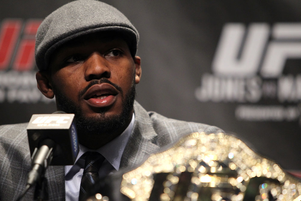 TORONTO, ON - DECEMBER 08: UFC Light Heavyweight Champion Jon "Bones" Jones attends the final UFC 140 pre-fight press conference at Bell Tiff Lightbox Cinema1 on December 8, 2011 in Toronto, Canada. (Photo by Josh Hedges/Zuffa LLC/Zuffa LLC via Getty Images)