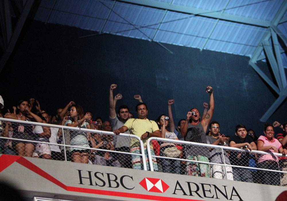 RIO DE JANEIRO, BRAZIL - JANUARY 13: Fans react during the UFC 142 Weigh In at HSBC Arena on January 13, 2012 in Rio de Janeiro, Brazil. (Photo by Josh Hedges/Zuffa LLC/Zuffa LLC via Getty Images)