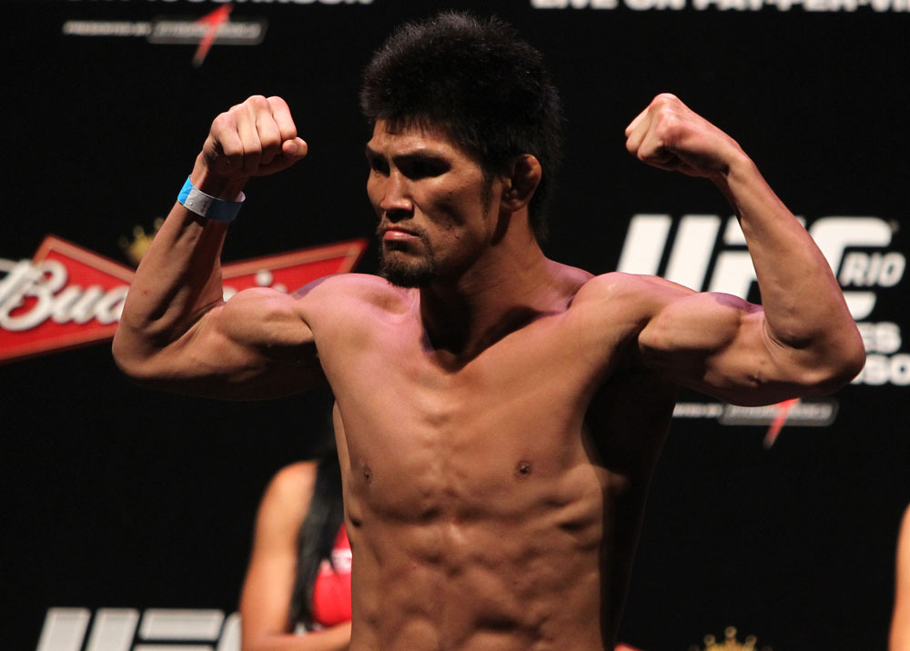 RIO DE JANEIRO, BRAZIL - JANUARY 13: Michihiro Omigawa weighs in during the UFC 142 Weigh In at HSBC Arena on January 13, 2012 in Rio de Janeiro, Brazil. (Photo by Josh Hedges/Zuffa LLC/Zuffa LLC via Getty Images)