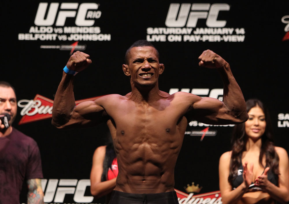 RIO DE JANEIRO, BRAZIL - JANUARY 13: Yuri Alcantara weighs in during the UFC 142 Weigh In at HSBC Arena on January 13, 2012 in Rio de Janeiro, Brazil. (Photo by Josh Hedges/Zuffa LLC/Zuffa LLC via Getty Images)