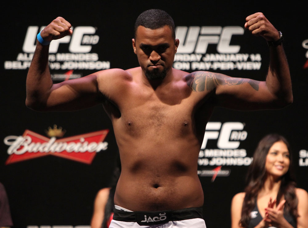 RIO DE JANEIRO, BRAZIL - JANUARY 13: Ednaldo Oliveira weighs in during the UFC 142 Weigh In at HSBC Arena on January 13, 2012 in Rio de Janeiro, Brazil. (Photo by Josh Hedges/Zuffa LLC/Zuffa LLC via Getty Images)