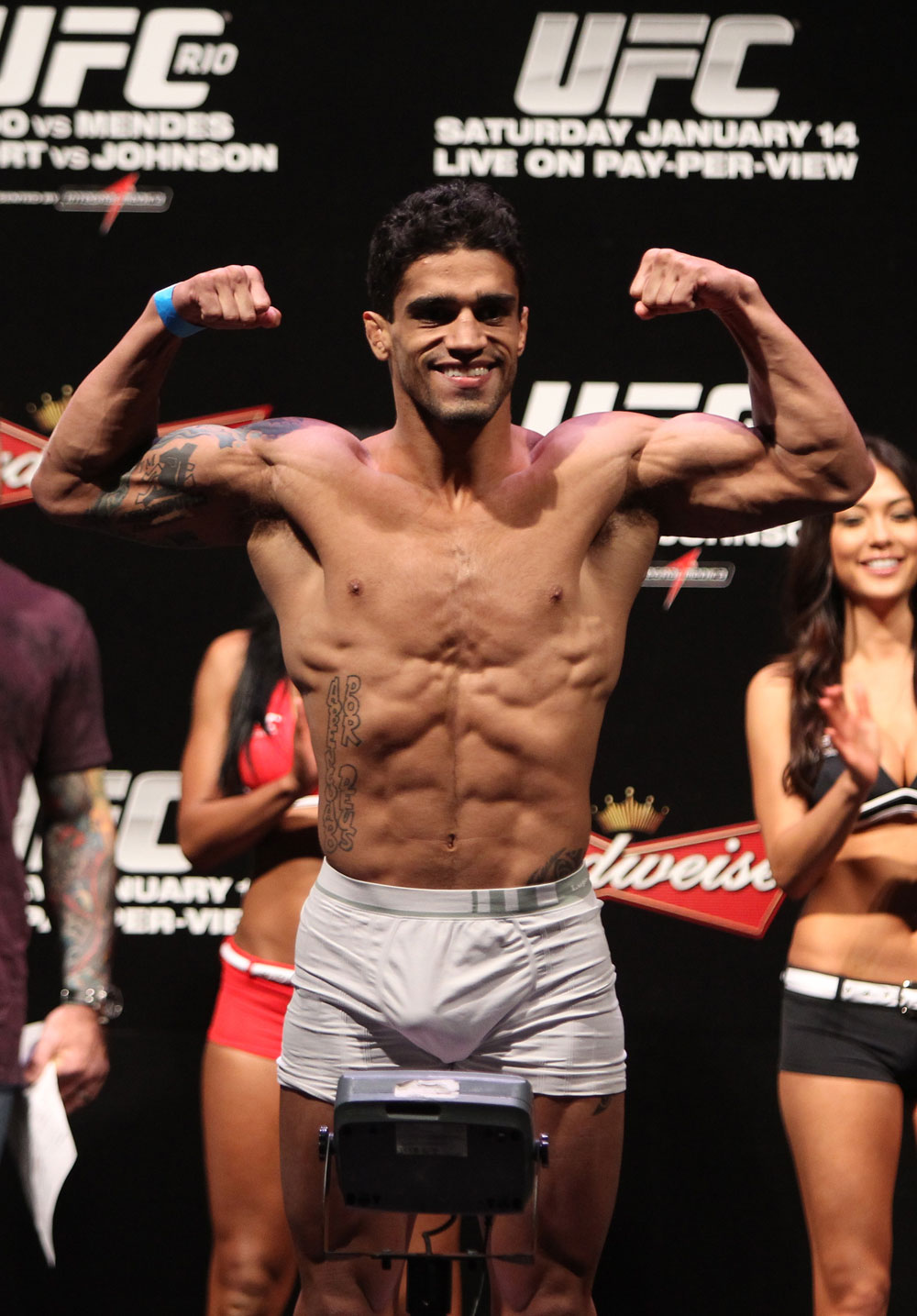 RIO DE JANEIRO, BRAZIL - JANUARY 13: Thiago Tavares weighs in during the UFC 142 Weigh In at HSBC Arena on January 13, 2012 in Rio de Janeiro, Brazil. (Photo by Josh Hedges/Zuffa LLC/Zuffa LLC via Getty Images)