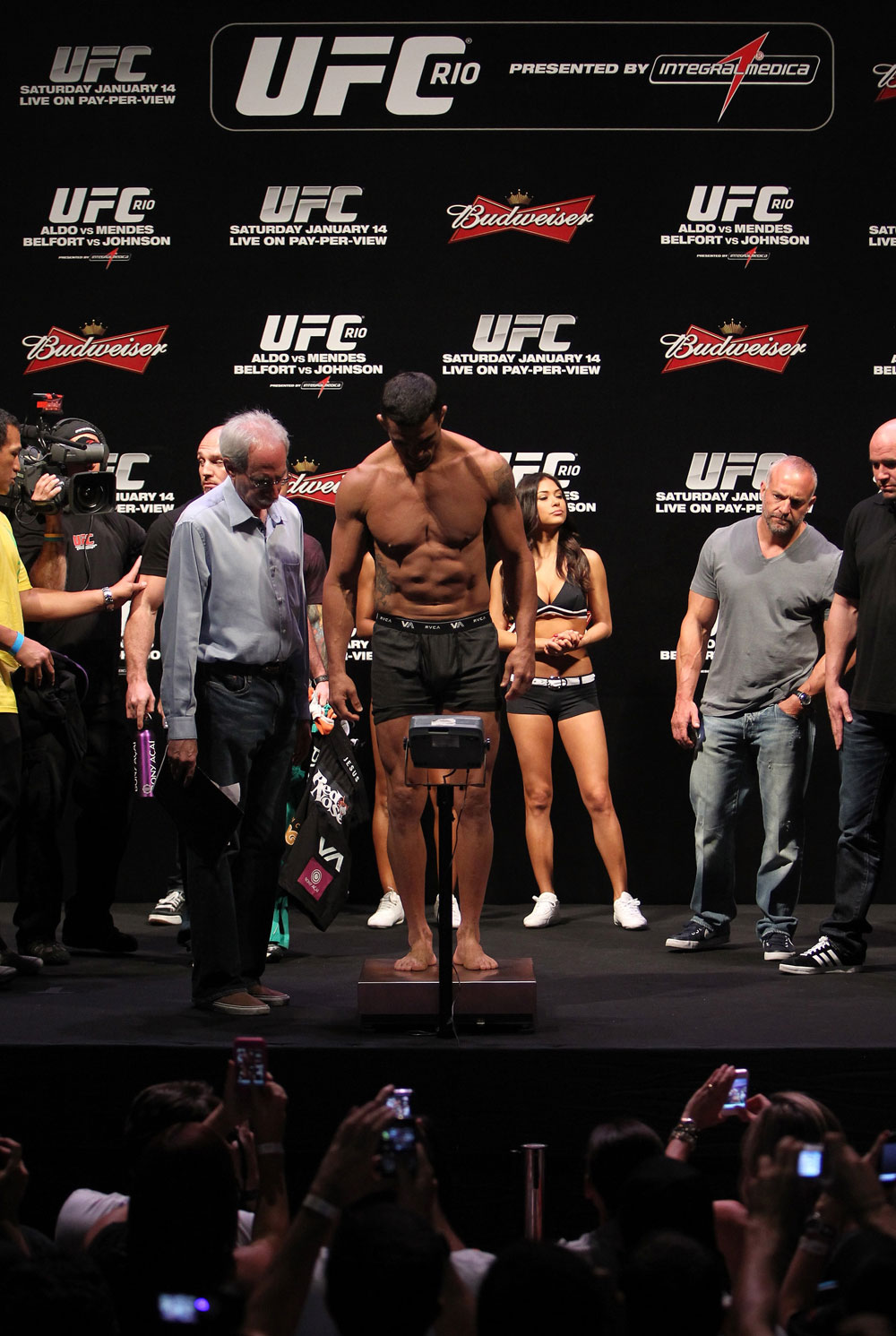 RIO DE JANEIRO, BRAZIL - JANUARY 13: Vitor Belfort weighs in during the UFC 142 Weigh In at HSBC Arena on January 13, 2012 in Rio de Janeiro, Brazil. (Photo by Josh Hedges/Zuffa LLC/Zuffa LLC via Getty Images)