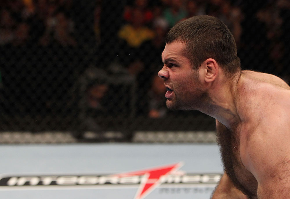 RIO DE JANEIRO, BRAZIL - JANUARY 14: Gabriel Gonzaga celebrates after defeating Ednaldo Oliveira in a heavyweight bout during UFC 142 at HSBC Arena on January 14, 2012 in Rio de Janeiro, Brazil. (Photo by Josh Hedges/Zuffa LLC/Zuffa LLC via Getty Images)