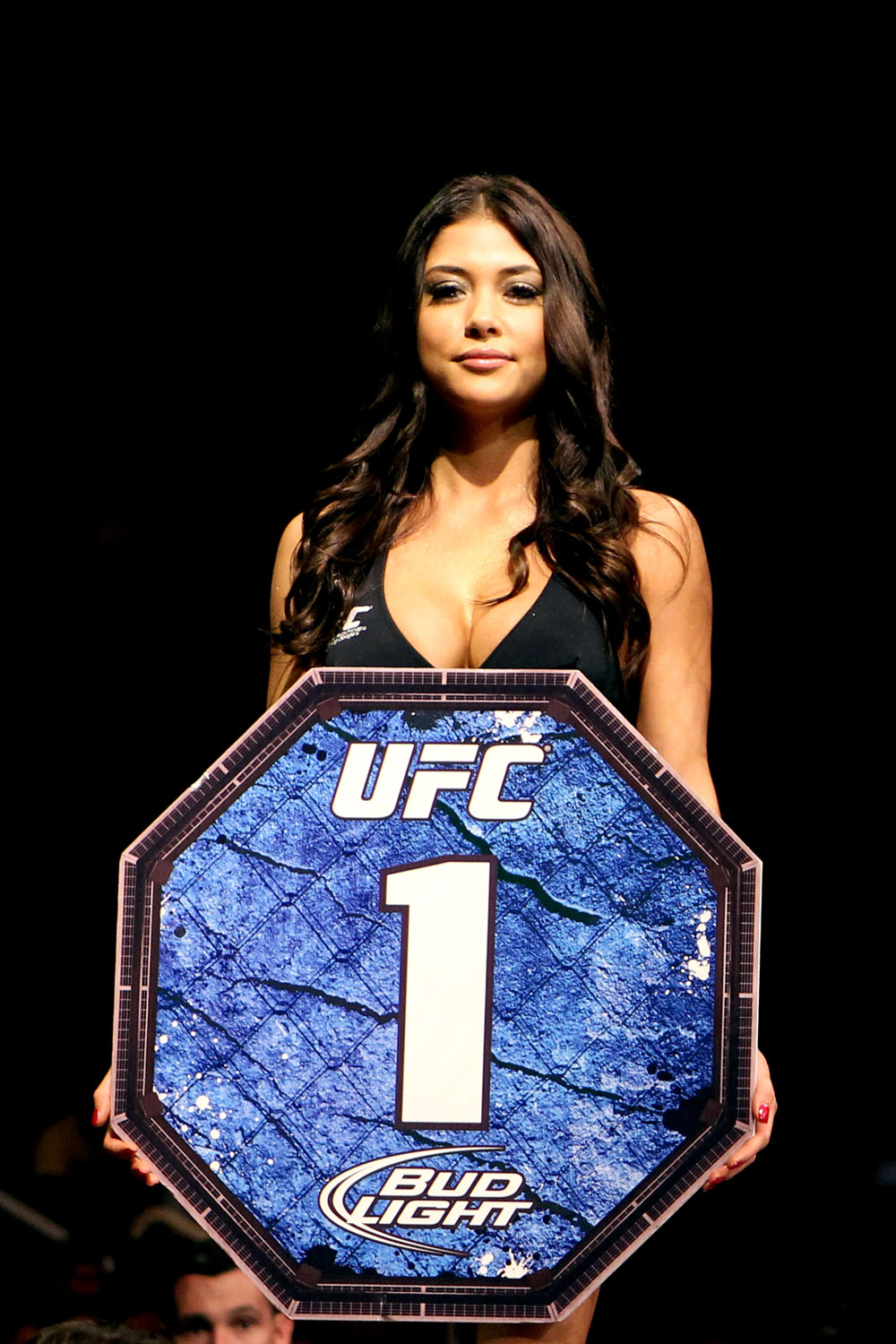 RIO DE JANEIRO, BRAZIL - JANUARY 14: UFC Octagon Girl Arianny Celeste looks on during the Ricardo Funch versus Mike Pyle in a welterweight bout during UFC 142 at HSBC Arena on January 14, 2012 in Rio de Janeiro, Brazil. (Photo by Josh Hedges/Zuffa LLC/Zuffa LLC via Getty Images)