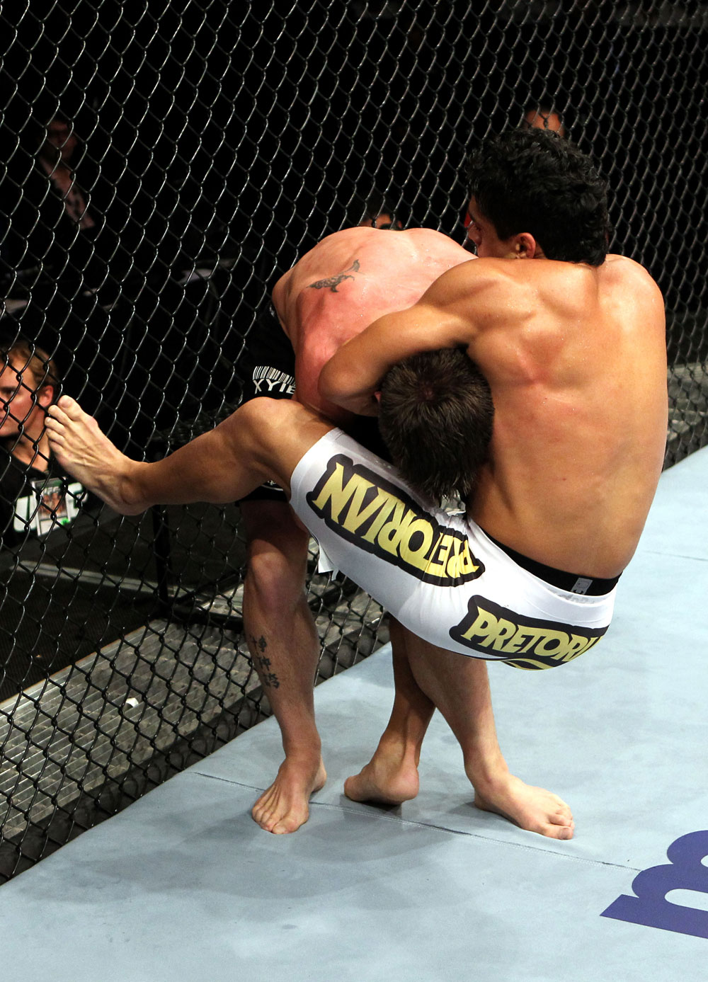 RIO DE JANEIRO, BRAZIL - JANUARY 14: Thiago Tavares (R) takes down Sam Stout (L) in a lightweight bout during UFC 142 at HSBC Arena on January 14, 2012 in Rio de Janeiro, Brazil. (Photo by Josh Hedges/Zuffa LLC/Zuffa LLC via Getty Images)