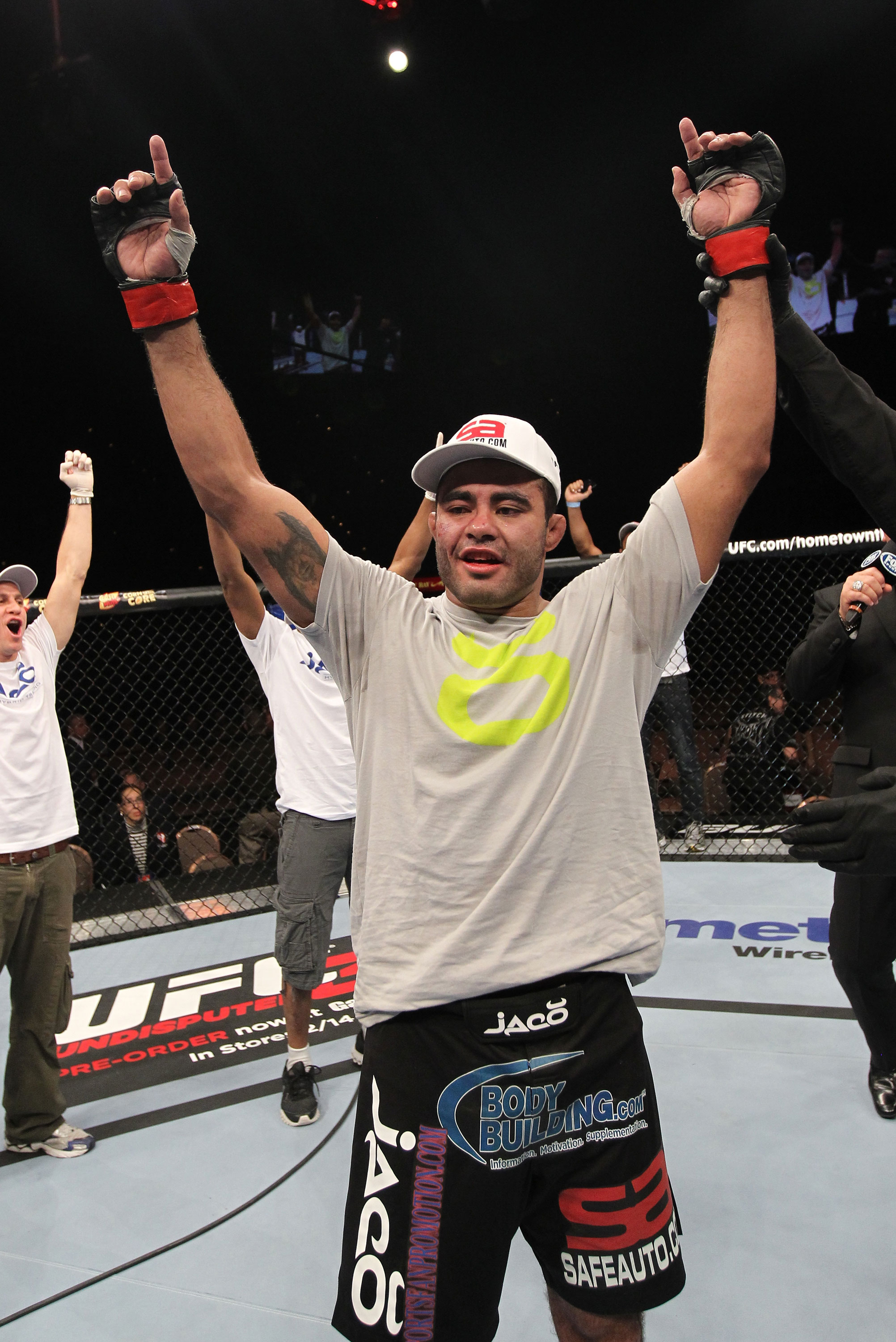 LAS VEGAS, NV - FEBRUARY 04:  Rafael Natal is declared the winner in his fight against Michael Kuiper during the UFC 143 event at Mandalay Bay Events Center on February 4, 2012 in Las Vegas, Nevada.  (Photo by Nick Laham/Zuffa LLC/Zuffa LLC via Getty Images) *** Local Caption *** Rafael Natal