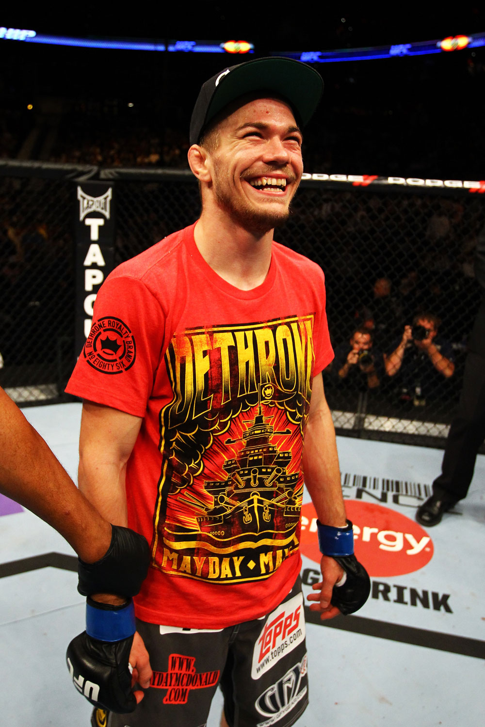 ATLANTA, GA - APRIL 21:  Michael McDonald celebrates defeating Miguel Angel Torres by knockout in the first round during their Bantamweight bout for UFC 145 at Philips Arena on April 21, 2012 in Atlanta, Georgia.  (Photo by Al Bello/Zuffa LLC/Zuffa LLC via Getty Images)