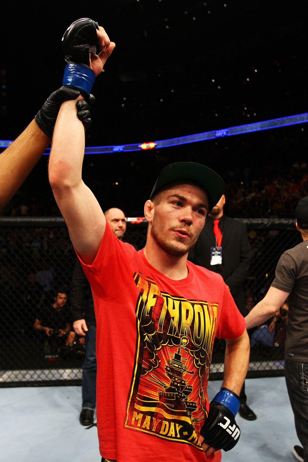ATLANTA, GA - APRIL 21:  Michael McDonald celebrates defeating Miguel Angel Torres by knockout in the first round during their Bantamweight bout for UFC 145 at Philips Arena on April 21, 2012 in Atlanta, Georgia.  (Photo by Al Bello/Zuffa LLC/Zuffa LLC via Getty Images)