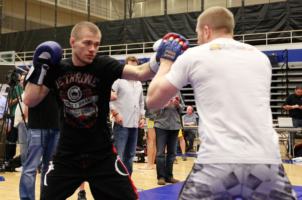 ATLANTA, GA - APRIL 19: Michael McDonald works out for the media during UFC 145 open workouts at GSU Sports Arena on April 19, 2012 in Atlanta, Georgia. (Photo by Kevin C. Cox/Zuffa LLC/Zuffa LLC via Getty Images)